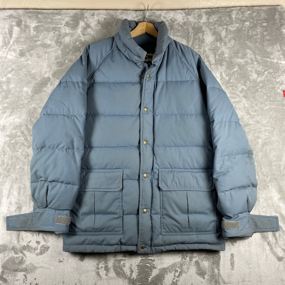 Vintage REI Puffer Jacket Men Medium Blue Goose Down Quilted Heavy Parka 70s